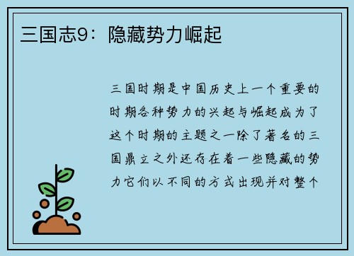 三国志9：隐藏势力崛起